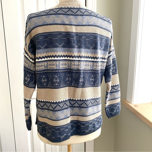 Ralph Lauren Chaps Southwestern Aztec V Neck Lace Up Sweater Size M Petite - Picture 7 of 9